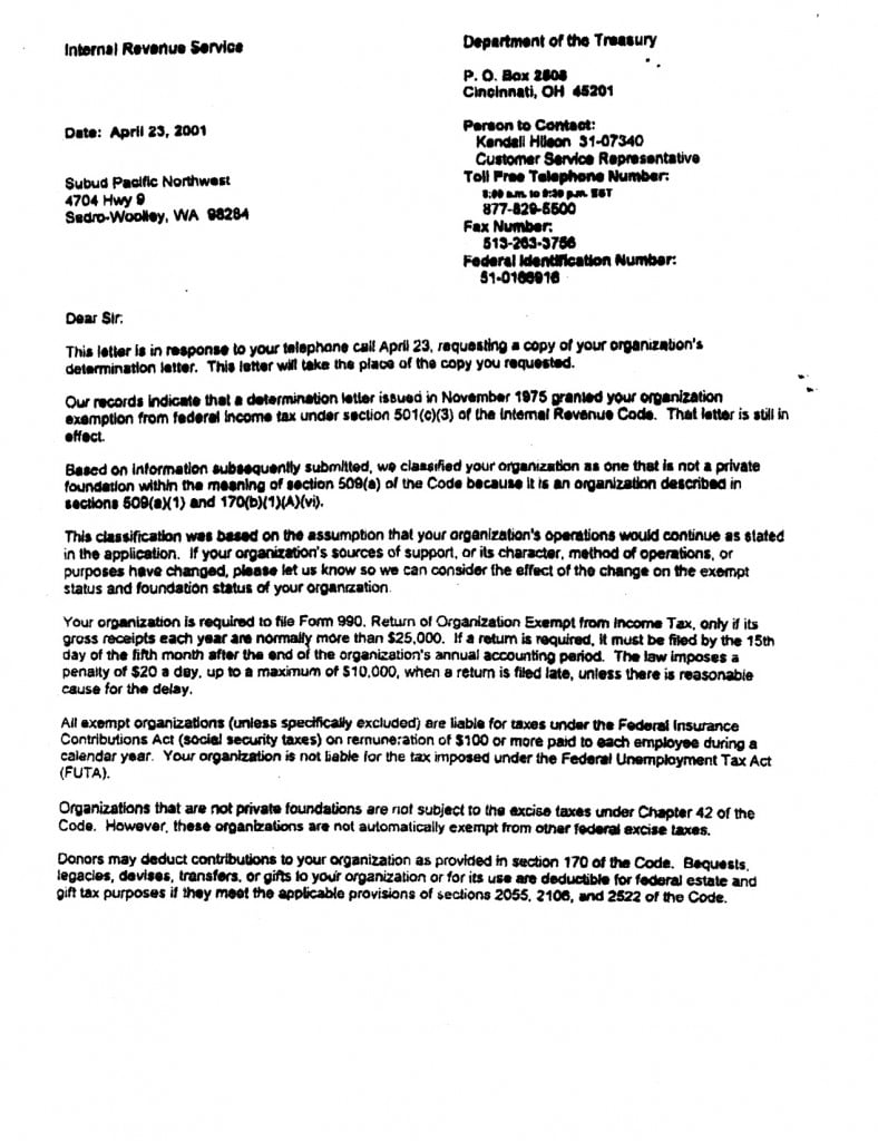Subud PNW IRS Determination Letter