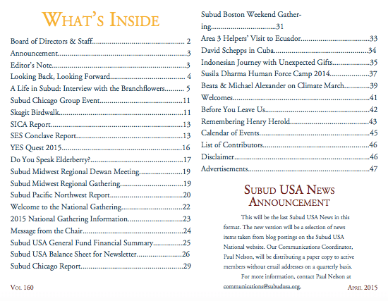 Subud USA Newsletter Contents